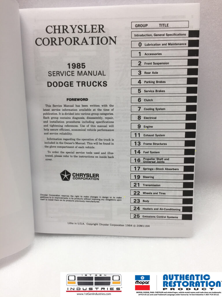 Original Dodge Ram Truck & Ramcharger Werkstatthandbuch Von 1984 – OEM Service & Reparaturanleitung